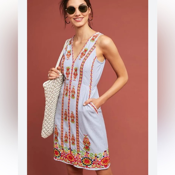 Anthropologie Maeve Madeleine Embroidered Shift Dress - Picture 1 of 13